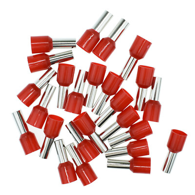 25 Aderendhülsen 10mm² isoliert Aderhülsen 10 mm2 Kabelhülsen mit Kragen rot