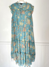 Jessica Simpson Aqua Tiered Smocked Maxi Dress Size 3X Tropical Boho Beach d39