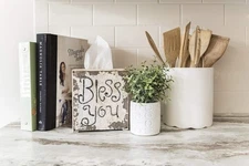 Wood & Metal Bless You Tissue Box Cover