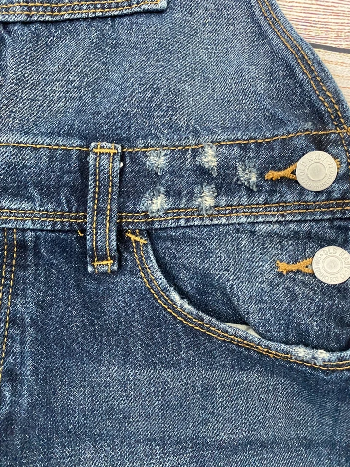 Pantalones cortos vaqueros antiguos azul marino talla XL 14 para niñas dobladillos crudos desgastados flecos D31 Foto 3 de 4