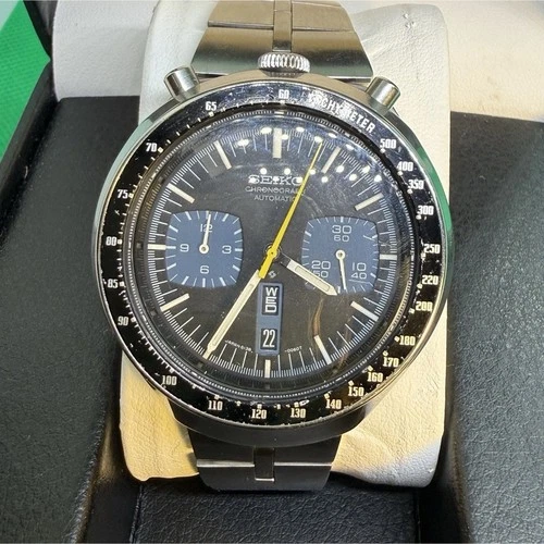 Vintage Seiko Bullhead 6138-0040 Black Dial 44mm Men's Watch Work