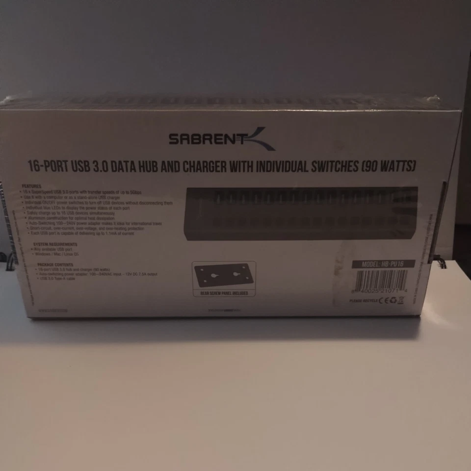Sabrent 16-Port USB 3.0 Data HUB and Charger with Individual Switches (90 Watts) - Image 3 of 4