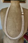 Triple Strand Pearl Diamond 14K Gold Necklace 36 Inch Opera Length 7mm Pearls — photo 4