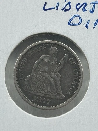 1877 cc seated liberty dime Xf-AU