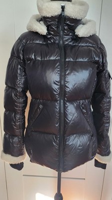 S13 New York Jacket Womens Large Black Insulated Duck Down Puffer Faux Fur Trim