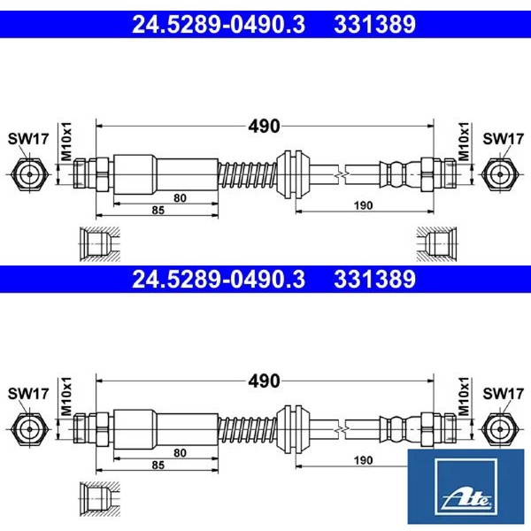 2X Bremsschlauch ATE 24.5289-0490.3 2 BremsschläUche Rechts Links Hinten-image