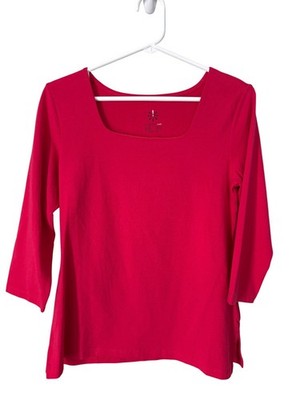 Isaac Mizrahi Live Solid Top Size XXS Essentials Yarn Dye Square Neck 3/4 Sleeve