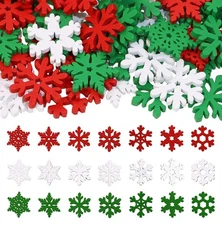80PCS Snowflake Decorations Wood Slices Ornaments Christmas Cutouts Buttons... 