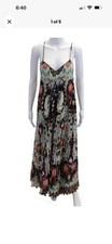 Farm Rio Womens Maxi Dress Black Floral V-Neck Sleeveless Tie Size M