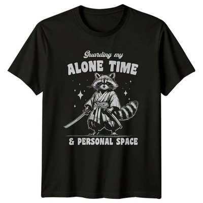Guarding My Alone Time & Personal T-Shirt Waschbär Samurai Introvertiert Geburtstag