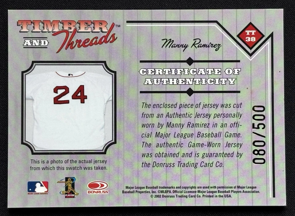 2003 Donruss Timber & Threads /500 Manny Ramirez #TT38 NICE CARD GOOD CONDITION - Image 2 of 2