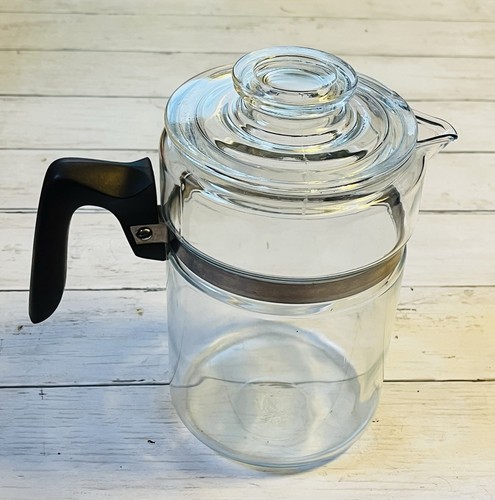 VINTAGE PYREX GLASS 9 CUP COFFEE POT 7826-B BROWN HANDLE CARAFFE With Lid - Picture 2 of 5