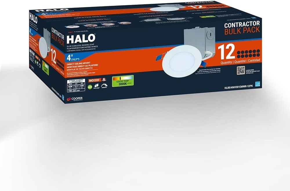 HALO HLBE 4" Ultra-Thin Downlight 3000K Fixed CCT LED Recessed Light 12pc