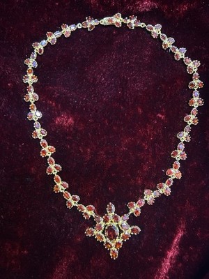 Georgian Inspired Close Back Garnet Necklace in 925 Sterling Silver