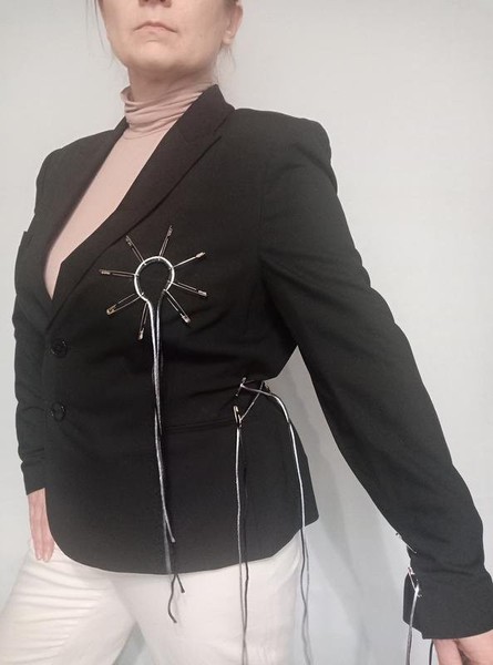 Women Jaeger Blazer Black Viscose 42 / XL / 50 #9I98