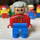 Vintage LEGO Duplo GRANDMA 2.5" FIGURE Grey Hair Glasses Red Shirt #4555