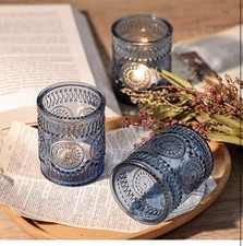Votive Candle Holder Set of 30 Glass Bulk Tea Light Embossed Wedding Living Room