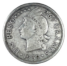 1939 Dominican Republic UN Peso Silver Libertad Coin #2 Key Date Low Mintage 15K
