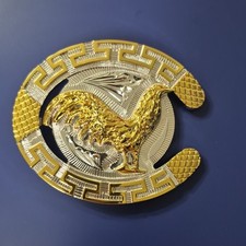 Western Americana Belt Buckle Gold Silver Rooster Design