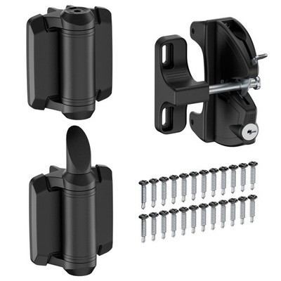 Self Closing Gate Hinges and Key Lockable 2 Sided Gate Latch Gate Hardware Kit,T