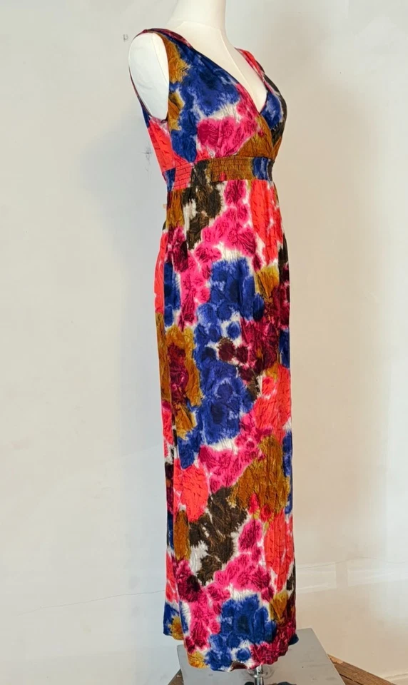 Daisy Fuentes 女式 M 码 V 领帝国腰斜挎包多色长裙 — 第 3/4 张图片