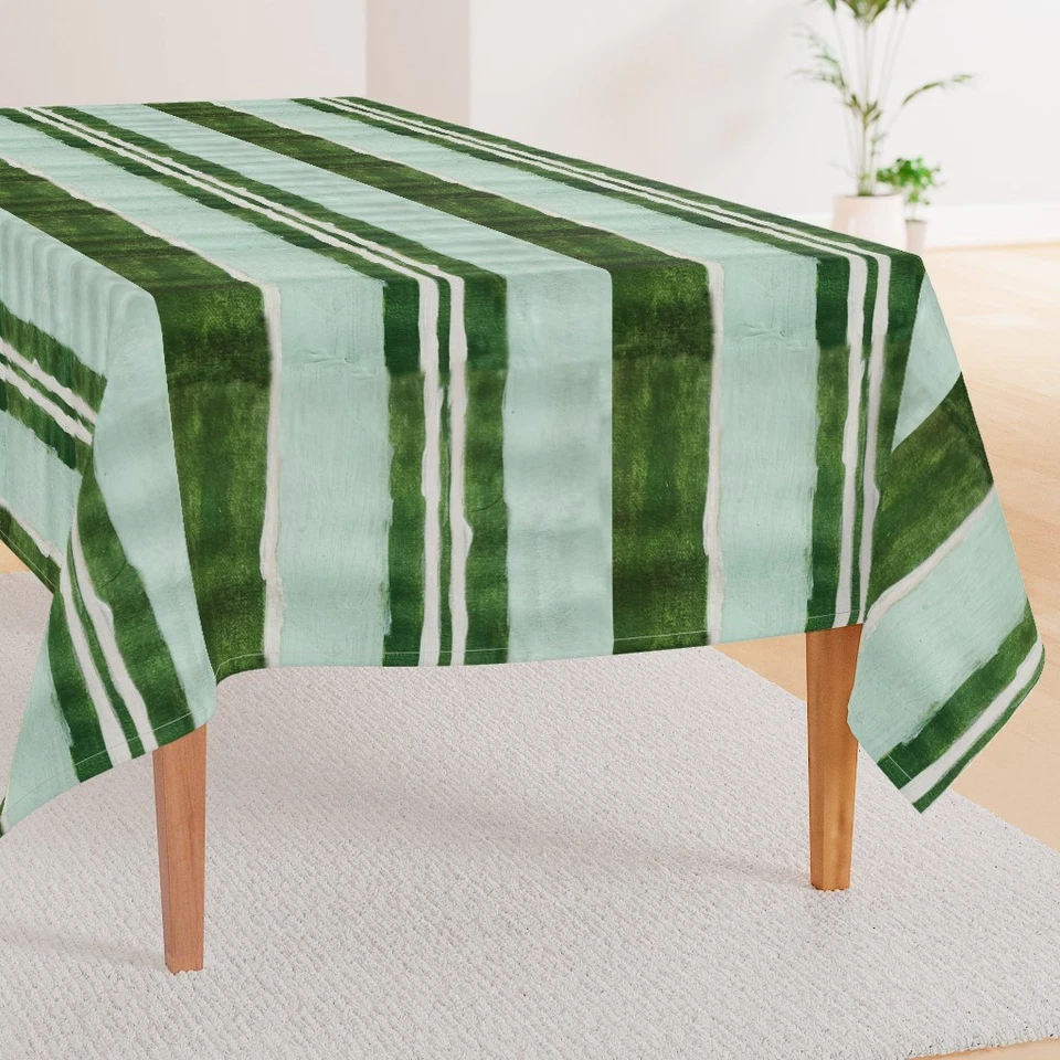 Szepviz Stripe Hand Painted Stripes Green - White Hand Drawn Printed Tablecloth - Image 3 of 4