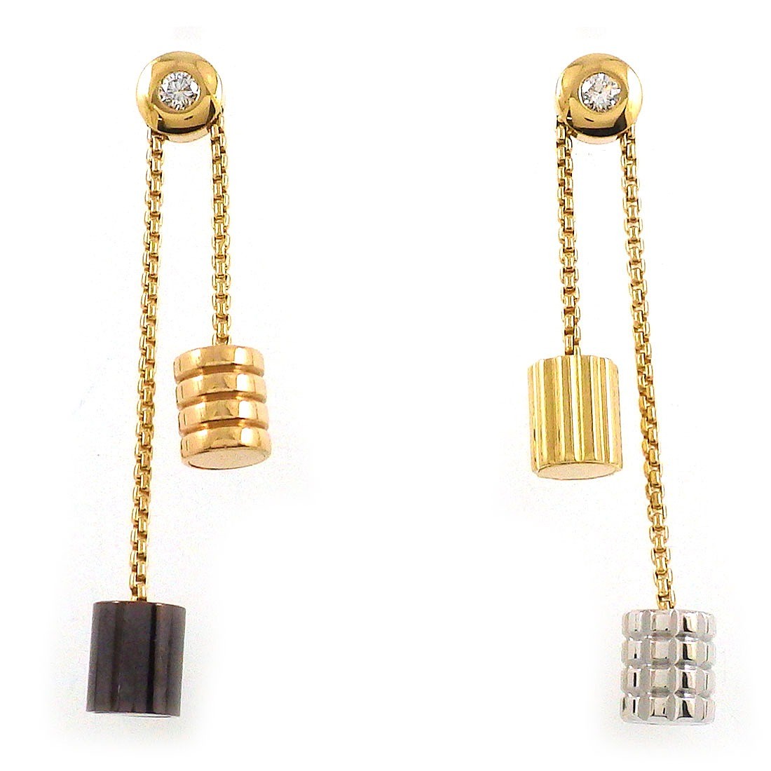 BOUCHERON Pierced Earrings Quatre Swing Drop Diamond 750 Tri-Color Gold PVD