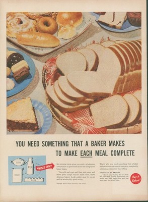 1948 Bakers of America Complete Meal Sliced Bread Pastry Good Eating Ad L44