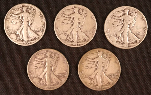 Lot of 5 - Walking Liberty Halves (1939-1945) F-VF - Nice Appearances and Detail