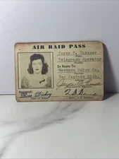 Vintage Air Raid Pass Telegrapher Operator Signed Beautiful Woman Identification
