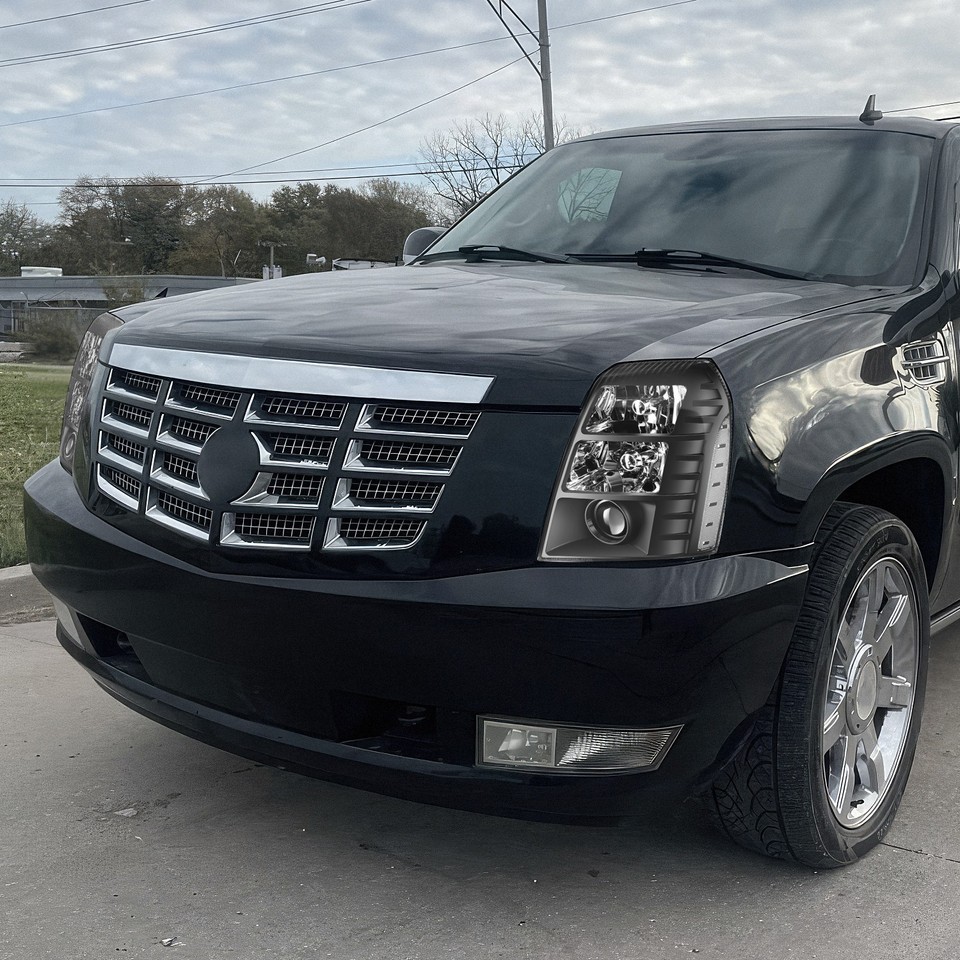 For 07-14 Cadillac Escalade HID Projector Headlight Black W/o Bulb