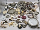 Vintage Lot Jewelry Watches Watch Movements Costume Rings Junk Drawer Lot #610