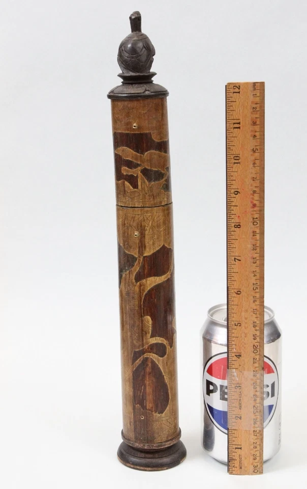 Antiguo soporte para incienso o pergamino chino tallado bambú 14" tortuga pájaro árbol perro Foto 4 de 4