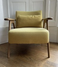 John Lewis Hendricks Mid Century Modern Oak Frame Yellow Wool  Accent Armchair