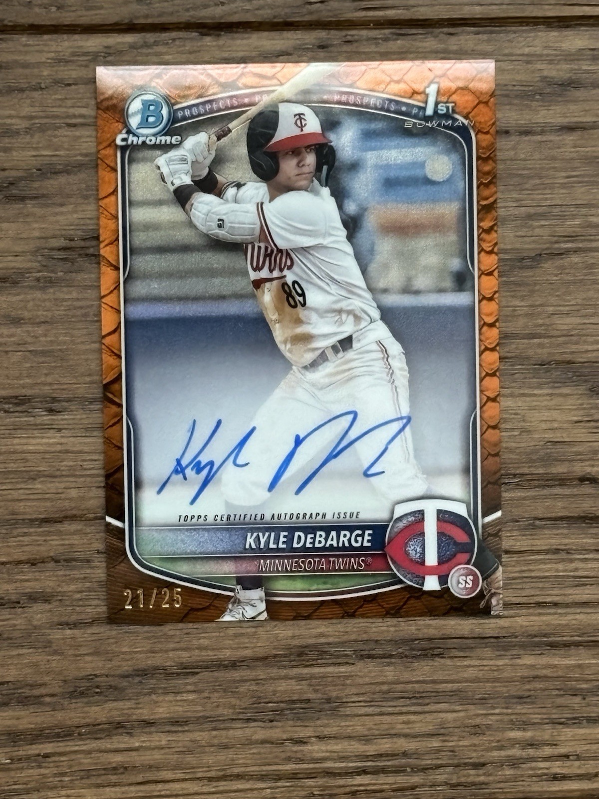 2025 Bowman Chrome Kyle DeBarge 21/25 Orange Reptilian 1st Bowman Auto