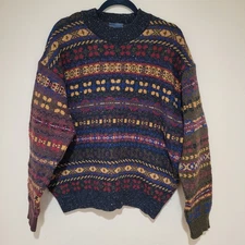 Kenzo Germany Vintage Patterned Knit Sweater virgin Wool Blend Colorful Large
