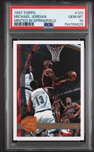 MICHAEL JORDAN PSA 10 1997-98 TOPPS #123 MINTED IN SPRINGFIELD BULLS GEM MINT MJ