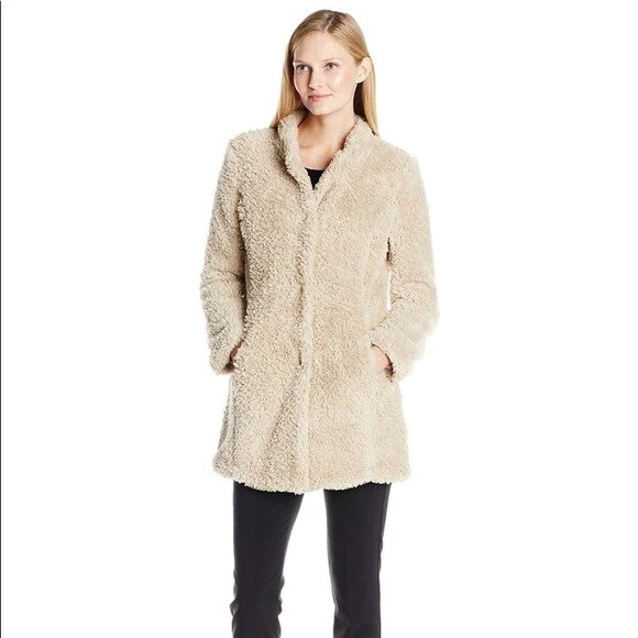 Kenneth Cole Ivory Fuzzy Faux Fur Teddy Coat Women s Size Extra