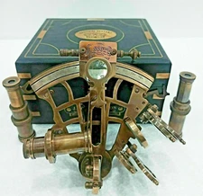 J.SCOTT Antique Sextant Nautical Brass Astrolabe Working Marine Vintage Box