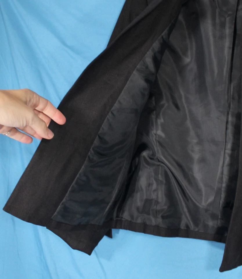 CHAQUETA/TOPPER DE COLECCIÓN TALBOTS Peso Medio LINO IRLANDÉS Negro FRENTE ABIERTO Imitación Bolsillos 6 Foto 4 de 4