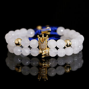 2Pcs Luxury Men's Gold Plated Clear Zircon Crown & Balls King Bracelets Jewelry