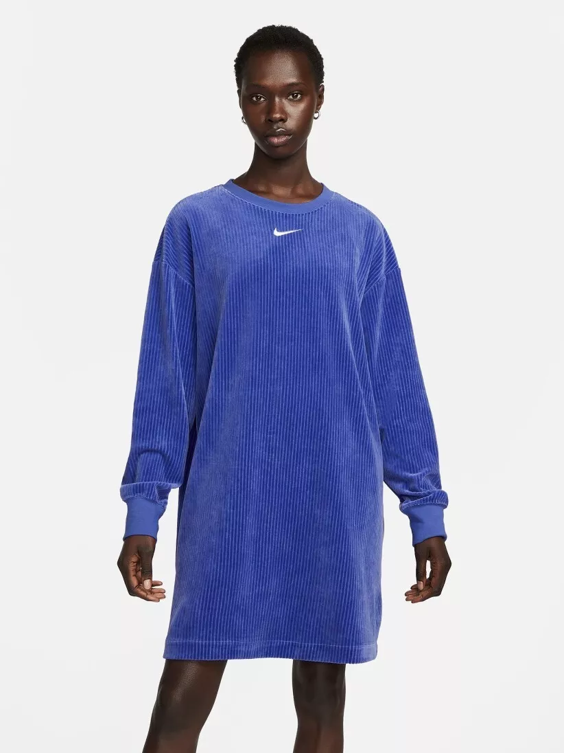 WOMENS NIKE VELOUR CREW DRESS SIZE S (DQ6106 430) LAPIS / SAIL | eBay