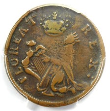 1670 New Jersey St Patrick Farthing Colonial Coin 1/4P - PCGS VF30 - $1900 Value