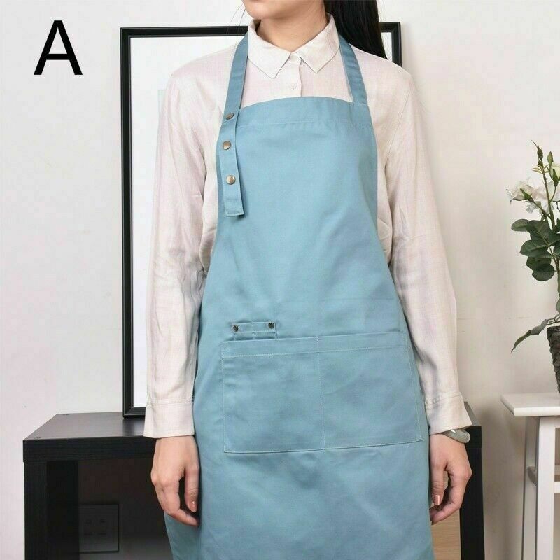Women Canvas Apron Adjustable Baking Chefs Kitchen Cooking Aprons Pockets
