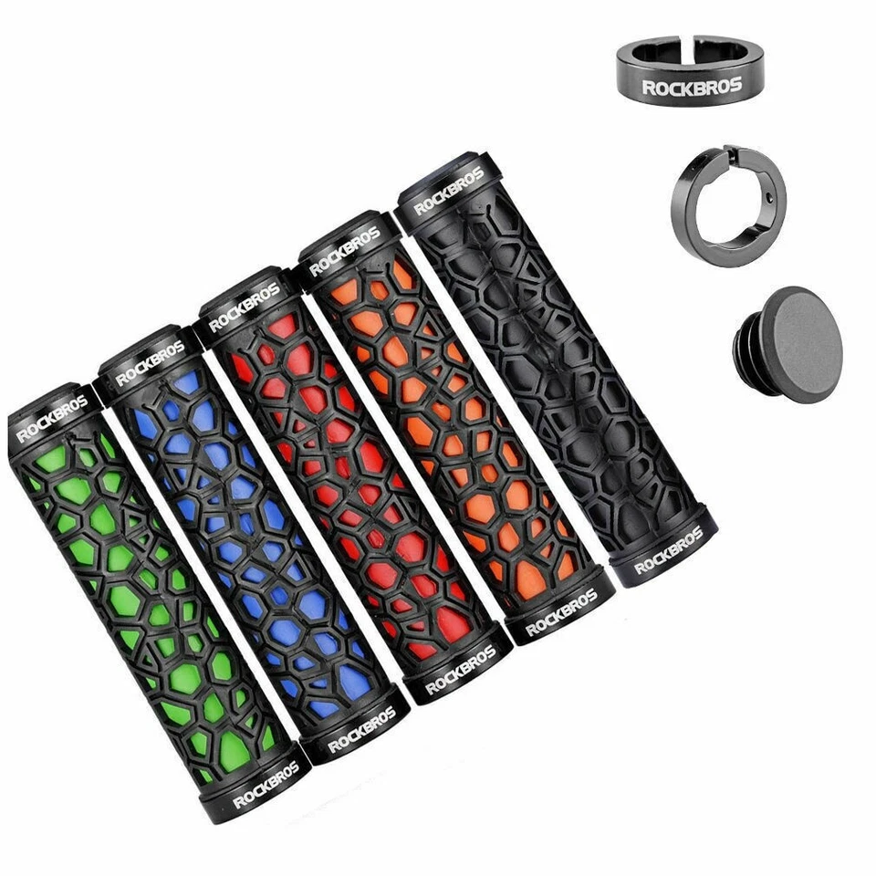 ROCKBROS Mountain Bike Handlebar Grips Bicycle Double Lock-on Rubber Grip 2.22cm - Image 2 of 4