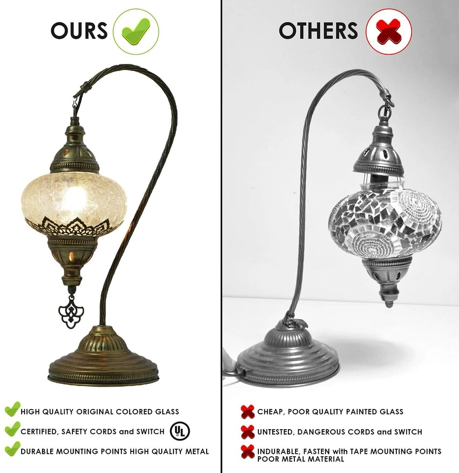 Lámpara Turca, Lámpara de Mesa Mosaico Cuello de Cisne, Vidrio Decorativo Marroquí Antiguo Foto 3 de 4