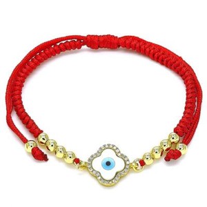 Authentic 14K Gold Plated RED STRING Adjustable Bracelet CZ Pave Blue Evil Eye Clover Luck