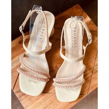 Journee Collection Pearl Beaded Sandals Block Heel Special Occasion Shoes S 8.5