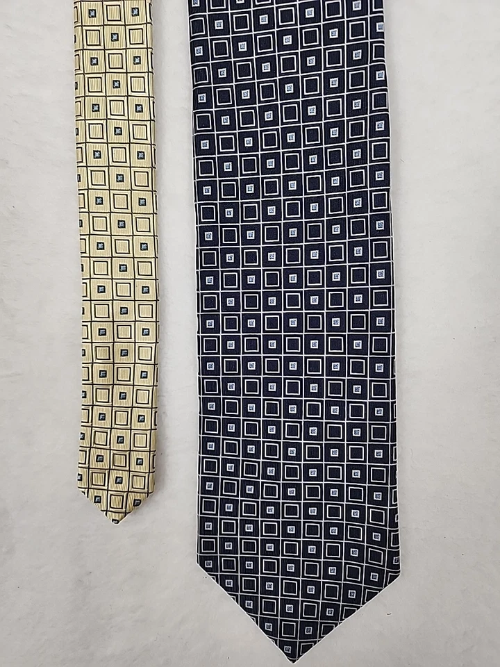 Corbata Tommy Hilfiger 100% Seda Italiana Azul Marino Plata Repetida Geométrica Hecha en EE. UU. Foto 3 de 4