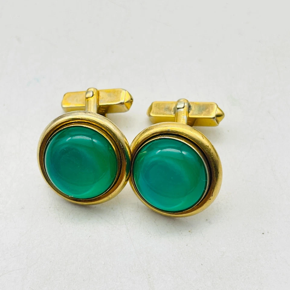 Lote de 3 gemelos tono dorado cuadrados de cuentas verdes imitación ojo de tigre trapecio Foto 2 de 4